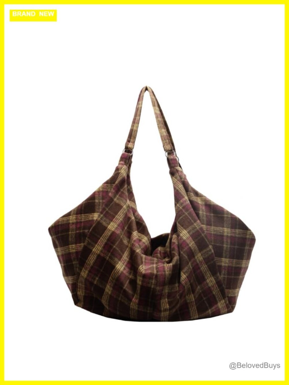 Cozy Plaid Slouchy Hobo Shoulder Bag Large Canvas Tote Purse
